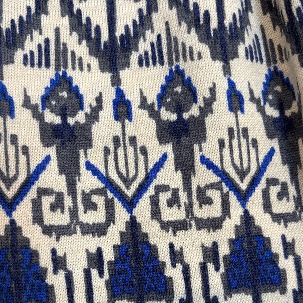 Vintage Goldworm Virgin Merino Wool Blue and Cream Patterned Dress Made In Italy - Picture 9 of 15